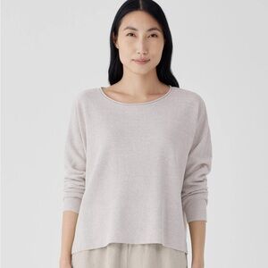 Eileen Fisher Organic Linen Cotton Jewel Neck Box Top Boxy Fit Natural Sz L NWT